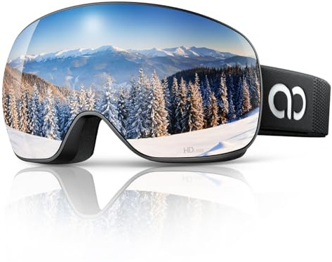 Lamicall Skibrille Herren, OTG Snowboardbrille Damen - [Ultra HD & Breitere Sicht] TOP Anti-Foge Ski Brille für Brillenträger, Verspiegelte Snowboard Schutzbrille, UV400 Schneebrille mit Blendenschutz