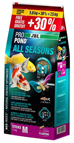 JBL Ganzjahresfutter für Koi, Schwimmende Futtersticks, Saisonfutter, ProPond All Seasons, Größe M, 7,5 kg