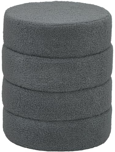 HOMCOM Sitzhocker Fußhocker Rund mit Sitzkissen Dunkelgrau Ø40 x 45 cm | Runder Polsterhocker, Fußstütze, für Wohnzimmer, Schlafzimmer