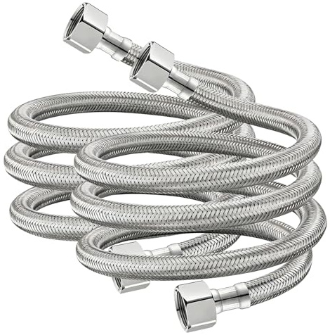2 Stück Flexschlauch 3/8, 50cm Edelstahl Flexschlauch 3/8 Zoll | Panzerschlauch 3/8 Überwurf und Außengewinde Verbindungsschlauch mit Edelstahlumflechtung Armaturenschlauch Verlängerung