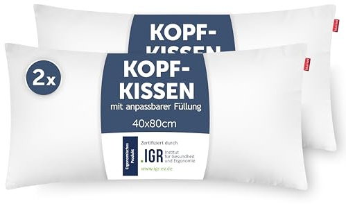 Blumtal Kopfkissen 40x80 cm 2er Set- Nackenkissen mit anpassbarer Füllung - 100% Mikrofaser & waschbar bis 95 Grad - höhenverstellbares Kissen