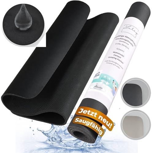 LULEY® Saugfähige Abtropfmatte Geschirr 40x50 cm Schwarz – Kieselgur | Schnelltrocknend | Diatomit/Kieselgur-Kern | Kunstleder-Optik | rutschfester Gummirücken | für Spüle, Bad & Kaffee-Ecke