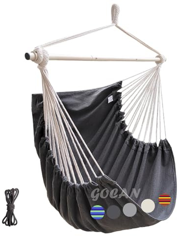 Hanging Chair and Large Hammock, 100 x 135 cm, 150 kg Load, Cotton Material, Metal, Wide Perch, Rocking Chair（Dunkelgrau）