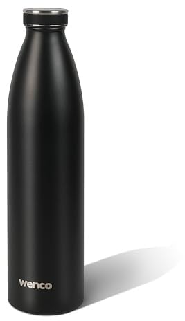 wenco Trinkflasche Edelstahl 1l / 1000ml isoliert und auslaufsicher für kalte und heiße Getränke auch als Thermoskanne verwendbar BPA frei – schwarz