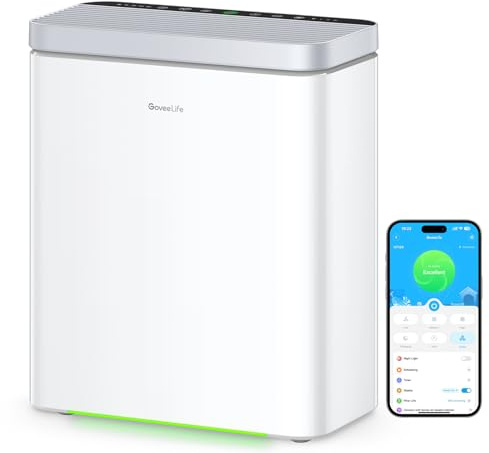 GoveeLife Smart Luftreiniger für große Räume bis 97 m², PM2.5-Monitor, HEPA-Schlafmodus, 3-in-1 Luftreinigungsfilter mit App- und Alexa- Steuerung für Tierhaare, Pollen,Perfekt für Allergiker