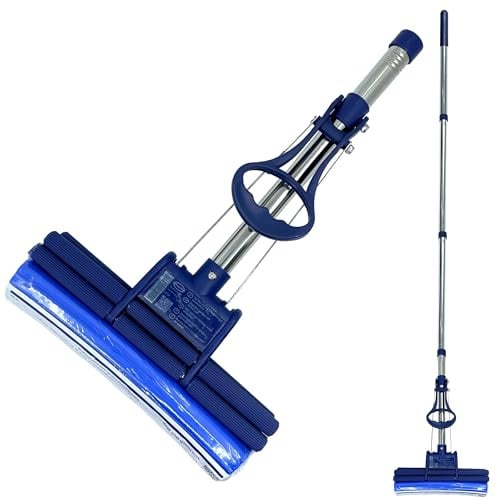 CleanAid OneTouch GO! Wischmopp Edelstahl, PVA-Schwamm | Segment-Stiel, Auswringfunktion, für Laminat, Parkett & Fliesen