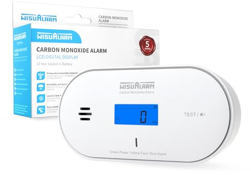 Kohlenmonoxid Melder, CO-Alarm, Temperatur- und Feuchtigkeitserkennung, 10 Jahre batteriebetrieben mit LCD-Display