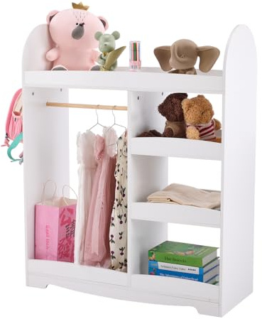 LALAHO kinderkleiderschrank,kleiderschrank kinderzimmer,kleiderschrank | kindergarderobe mit ablage,mit 3 Haken,mit 5 offener Ablagen, Kinder Kleiderständer für Kinderzimmer(Weiß)