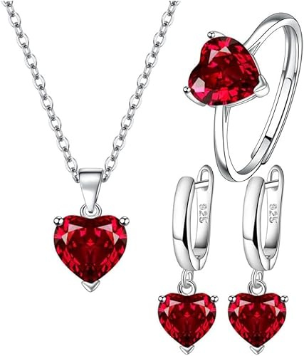 TTPSRY Herzförmig Schmuckset für Damen Kristall Halskette Ohrstecker Ring Set für Braut Zirkonia Brautjungfer Silber Schmuck