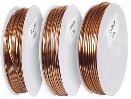 RRRST Kupferlackdraht Sortiment Kits, Isolierter Kupferdraht, Kupferspule, Lackdraht, 3 verschiedene Durchmesser 0.6mm 0.8mm 1mm, Länge 37m