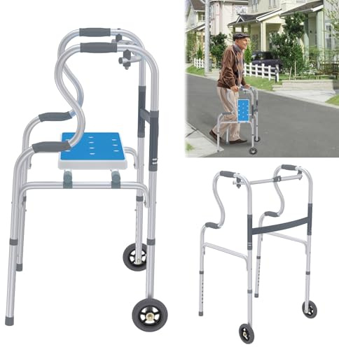 Froadp Gehhilfe für Senioren, Alu-Leicht-Rollator, 2-Lenkrollen, Rutschfest, Stabil, Stehhilfe, Ergonomischer Griff