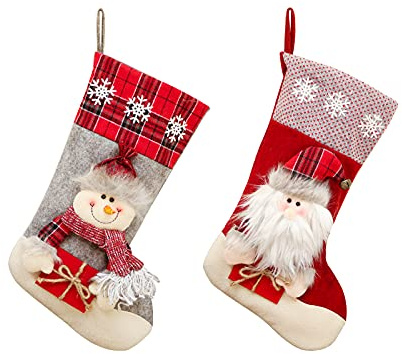 Große Weihnachtsstrümpfe 2 Stück Nikolausstiefel zum Befüllen Weihnachtsstrümpfe Set Hängende Strümpfe auf Kamin Weihnachtsstrumpf Weihnachtsbaum Anhänger für Weihnachtsfeier Dekorieren