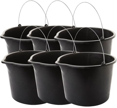 6er Set Baueimer 20L mit Metallbügel, Eimer mit Ausguss, Putzeimer 40 cm Durchmesser, Robust & Vielseitig Made in EU