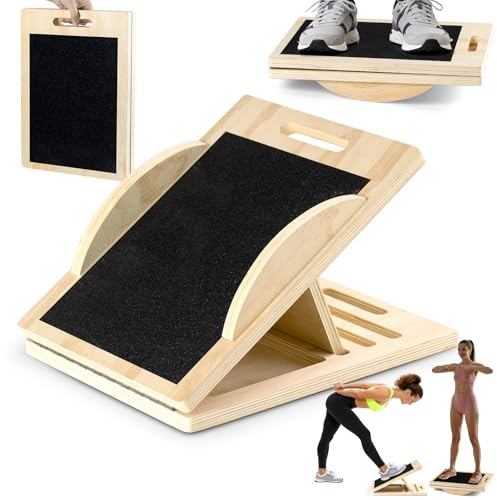 2 in 1 Wadendehner Schrägbrett Balance Board erwachsene aus Holz Gleichgewichtstrainer balanceboards klappbares Slant Board mit Tragegriff (Frontmontage)