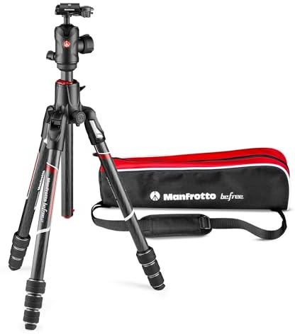 Manfrotto Befree GT XPRO Carbon Kamerastativ, 496 Kugelkopf, Twist Lock-System, 90-Grad-Säule, 200PL-PRO-Platte, für DSLRs, und spiegellose Kameras mit Langen Objektiven, Makrofotografie
