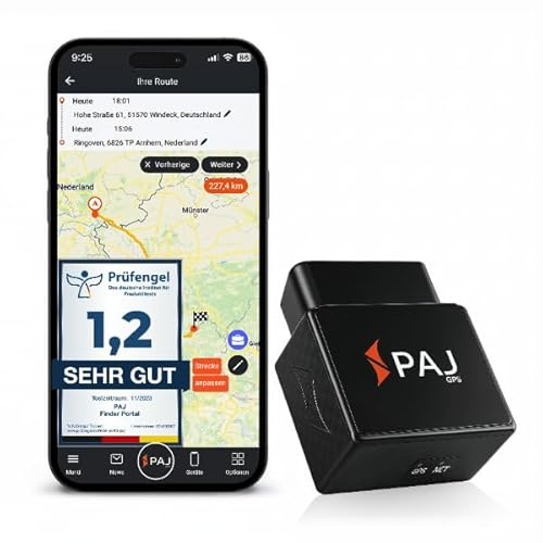 PAJ GPS elektronisches Fahrtenbuch, finanzamtkonform, lückenlos & manipulationssicher, OBD2 Stecker, automatische GPS Aufzeichnung, Global SIM Karte, Auto, LKW UVM