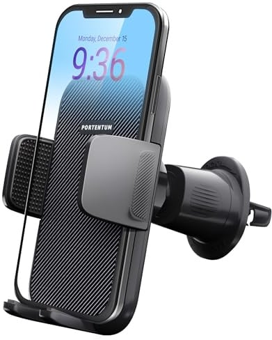 PORTENTUM Handyhalterung Auto, Handyhalter fürs Auto Lüftung mit verbesserter stabilerer Version & EIN-Knopf-Release, 360° drehbar KFZ-Handyhalterung für Mobilgeräte von 4 bis 7 Zoll