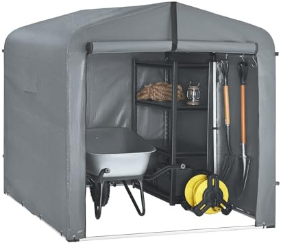 SoBuy Fahrradgarage wetterfest Geräteschuppen Fahrradgarage für 2-4 Fahrräder Carport Zelt mit UV-Schutz Fahrradschuppen für Regenschutz Motorrad Garage Gartenhaus Grau 159x165x219cm KLS11-L-DG