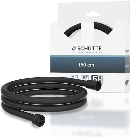 SCHÜTTE Duschschlauch 1,5m | Brauseschlauch mit Verdrehschutz Dusche mit 150cm Länge aus Kunststoff | Duschkopf-Schlauch mit Universalanschluss | Schwarz