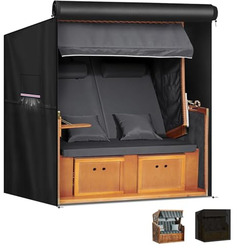 LAMUNI Strandkorb Abdeckplane Winterfest Strandkorb Hülle XL Schutzhülle für Strandkorb 2-3 Sitzer Wasserdicht Abdeckhauben für Strandkörbe 420D Oxford Strandkorbabdeckung, 155x95x165/145cm