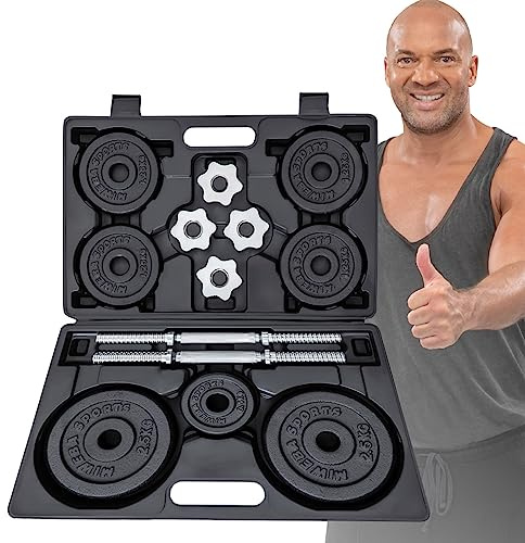 Miweba Sports Hantelset MKH120 | 20kg - 𝐏𝐫𝐨𝐟𝐢 Hanteln mit Koffer - Frauen und Männer - Hantel Set - Hantelkoffer - Kurzhanteln - Gusseisen Hantelscheiben - Ergonomischer Griff - Einzelhanteln