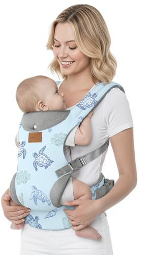 YooxArmor Babytrage Neugeborene ab Geburt,Ergonomische Gemütlich Leichtgewichtig Baby Carrier mit Nackenstütze für Kleinkind(4-36 Monate/3-30 kg),4 Positionen,Blau