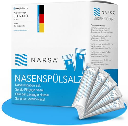 NARSA Nasenspülsalz 30er Pack – Vorratspackung mit Nasensalz für Nasendusche – Nasenspülsalz ohne Konservierungsstoffe – 30 Beutel mit je 2,25g Nasenspülung-Salz – Nasendusche-Salz – Made in Germany