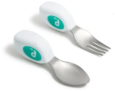 doddl 2-teiliges Löffel- und Gabelset - Kleinkinderbesteck in wenigen Minuten erlernen, Kleinkinderbesteck ab 1 Jahr, Baby-geleitete Abstillhilfen, Aqua