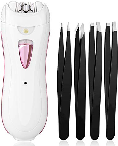 Epilierer Damen Gesicht Gesichtsepilierer Frauen Epeliergerät Gesichtshaarentferner Mini Eppiliergerät Elektrisch für Intimbereich Körper, 4 Pinzetten, Kabellos mit Licht, Wiederaufladbar