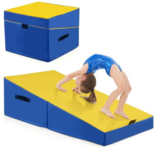 COSTWAY Schräge Gymnastikmatte, keilförmige Weichbodenmatte klappbar, 2 in 1 Turnmatte mit Tragegriff, Sportmatte Fitnessmatte Kinder für Zuhause, Gym