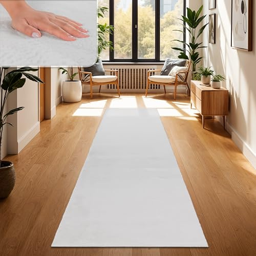 Paco Home Teppich Wohnzimmer Kunstfell weich waschbar modern elegant pflegeleicht Felloptik Uni Seidenglanz flauschig Hochflor, Grösse:80x150 cm, Farbe:Weiß