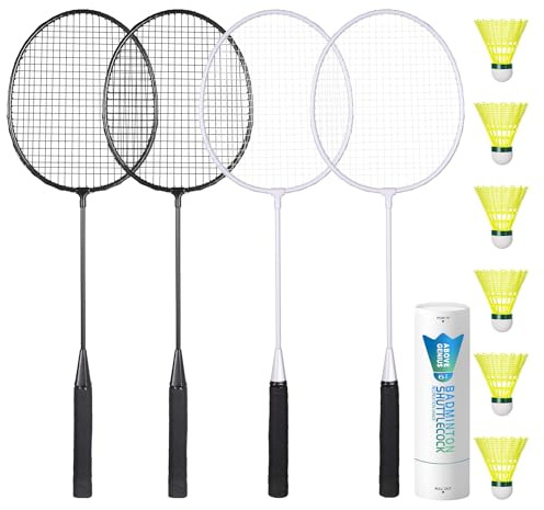 AboveGenius Badmintonschläger 4er Set für Outdoor Hinterhofspiele, darunter 4 Schläger, 6 Nylon Badminton-Federbälle, leichte Badmintonschläger für Anfänger