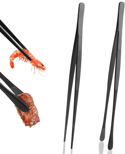 VMUTGA 2 Stück 30.5cm Kochpinzette Zangen Set, Edelstahl Lange Pinzette Küchenwerkzeuge für Kochen, Grillen, Servieren und Lebensmittel, Schwarz, BPJ-2PC