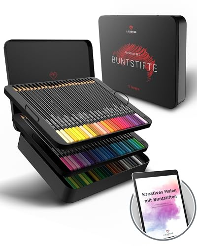 LIEBERGE Premium Buntstifte Set in Metallschatulle – 72 Farben – hochpigmentierte Colored Pencils – bruchsicher, weiche Farbabgabe | Malstifte für Erwachsene, Kinder und Künstler (Metallschatulle)
