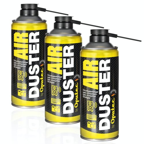 Oputec 3x 400ml Air Duster Druckluftspray für PC, Laptop, Tastatur & Kamera | Kraftvolle Druckluft aus der Dose: Druckgasreiniger mit Sprühverlängerung bläst Staub kontaktlos aus Ritzen, Lüftern & Fugen