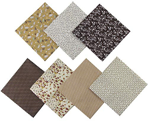 Jukway 7 Stück Baumwollstoff 50 x 50 cm Quadrate Patchwork Stoffe zum Nähen Quilten DIY Dekoration Basteln Handwerken, Reine Baumwolle Stoff Bedruckte Verschiedene Muster Stoffpakete (Braun)