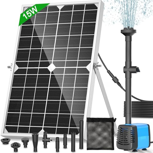 15W Solar Teichpumpe 720L/H | 4 Variable Fontänenmodelle | Für Gartenteich, Springbrunnen, Bachlauf