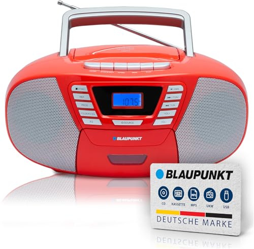 Blaupunkt B 120 tragbarer CD-Player mit Bluetooth | Kassettenrekorder | Hörbuch Funktion | USB | Aux In | PLL UKW Radio | rot