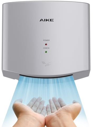 AIKE Händetrockner 10 Sekunden Trocknen Energiesparend Kommerziell Elektrischer Händetrockner Automatisch für Küche Badezimmer Toilette AK2630S 220V 1400W Silber