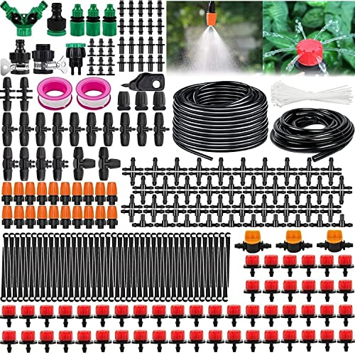 Garten BewässerungsSystem, 340Pcs Garten Bewässerung Kit,55M+15M Bewässerungsrohre,Automatik Tröpfchenbewässerung Gartenbewässerung Misting Kühlsystem für Landschaft,Flower Bed und Terrasse Pflanzen