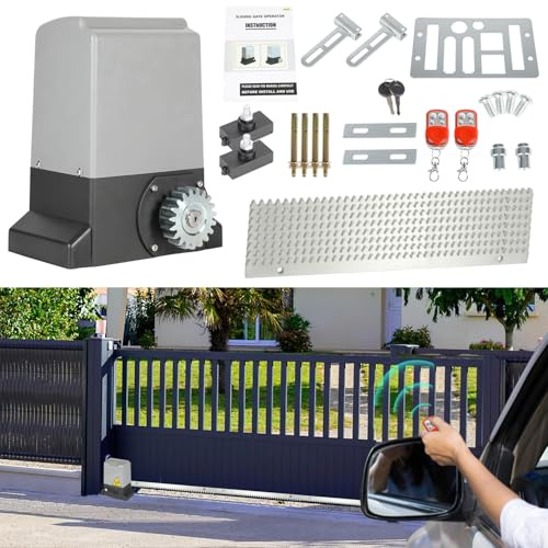Fiqops Schiebetorantrieb Set 800kg 370W Garagentorantrieb mit 2 Fernbedienung Toröffner, 2 Entriegelungsschlüssel und Automatische Schließfunktion für Hotelbis, Fabrik