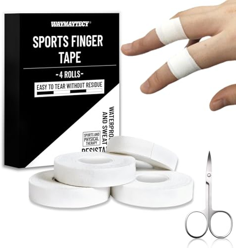 4 Rollen Finger Tape Fügen Sie eine Schere Hinzu,Sporttape Leicht Abreißbar & Wasserabweisend,Gelenk Tapeverband, Ideales Tape für den Sport - Klettern, Volleyball, Handball, Kampfsport, Weiß
