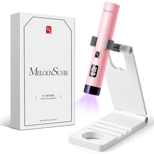 MelodySusie Tragbar UV Lampe mit Ständer für Gelnägel, Mini Wiederaufladbar UV LED Lampe mit LCD-Display, Tragbare Kleine UV Nagellampe mit 2 Timern, Nageltrockner für Alle UV Gel Nagellacke (Rosa)