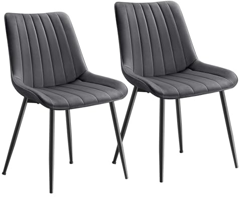 SONGMICS Esszimmerstuhl 2er Set, Küchenstuhl, Samt,Polsterstuhl, bis 120 kg belastbar, Stahlbeine, Gebogene Rückenlehne, für Esszimmer, Küche, grau-tintenschwarz LDC090G05