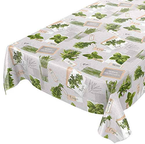 ANRO Tischdecke Wachstuchtischdecke Wachstuch Wachstischdecke pflegeleicht abwaschbar Kräuter Grün Beige Bio Basilikum 100 x 140cm