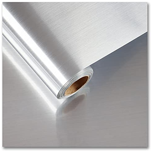 CRE8TIVE Metallfolie Selbstklebend Silberne Edelstahl Gebürstet Tapete Selbstklebende Hitzebeständige Folie Wasserfest Küchenfolie Selbstklebend Möbelfolie Geschirrspüler Schrankfolie 30cm x 200cm