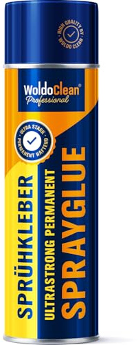 WoldoClean Sprühkleber für Dachhimmel & Schaumstoff - 500ml Klebespray extra stark, hitzebeständig & transparent, schnell trocknend, ideal für Stoff, Filz, Leder & Polster