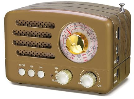 PRUNUS J-160 AM/FM/SW Retro Radio mit Bluetooth, Unterstützt USB/TF/AUX | Nostalgie Radio Klein mit 1800mAh Akku, Kleines Küchenradio mit lauter Sound, Einfaches Radio Für Senioren(Gold)