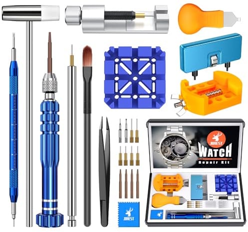 JOREST Uhrmacherwerkzeug Set, Uhr Batteriewechsel Werkzeug, Uhrenwerkzeug Stiftausdrücker für Uhrarmband, mit Uhrenöffner Gehäusebodenöffner, Federstegwerkzeug, Uhren Schraubendreher