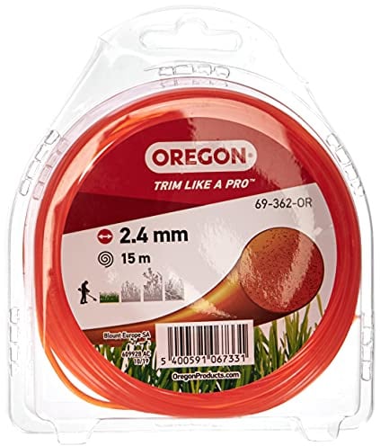 Oregon Runder Mähfaden 2,4 mm, Orange, Für Gras, Unkraut, Rasen und Blumenbeete, Gartenarbeit und Rasenpflege, Nylonfaden, Für die meisten Rasentrimmer, 2,4 mm x 15m (69-362-OR)